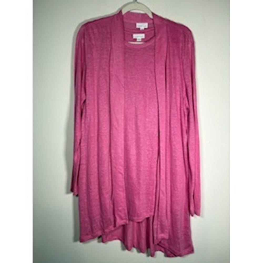 J. Jill Love Linen Cardigan Tank Set Large Tall Pink 2-Piece 100% Linen Summer